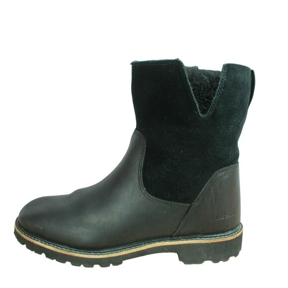 LL Bean Black Leather Water Resistant Roll Down Rugged Cozy Boots Size 9 M - Picture 1 of 9